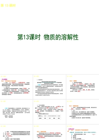 2013届中考化学考前热点聚焦《第13课时 物质的溶解性》（单课考点聚焦+热考精讲+知识点归类）课件 沪教版