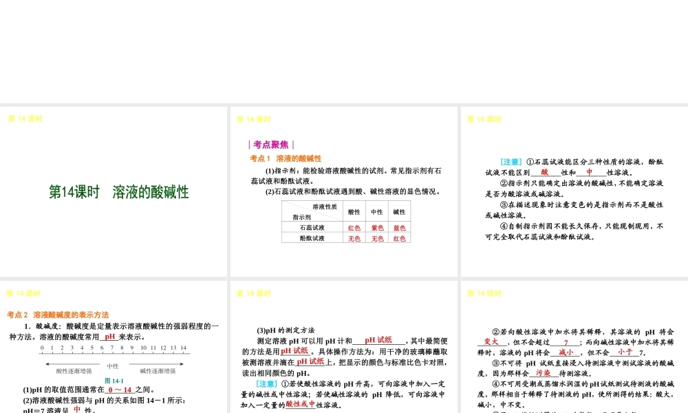 2013届中考化学考前热点聚焦《第14课时 溶液的酸碱性》（单课考点聚焦+热考精讲+知识点归类）课件 沪教版