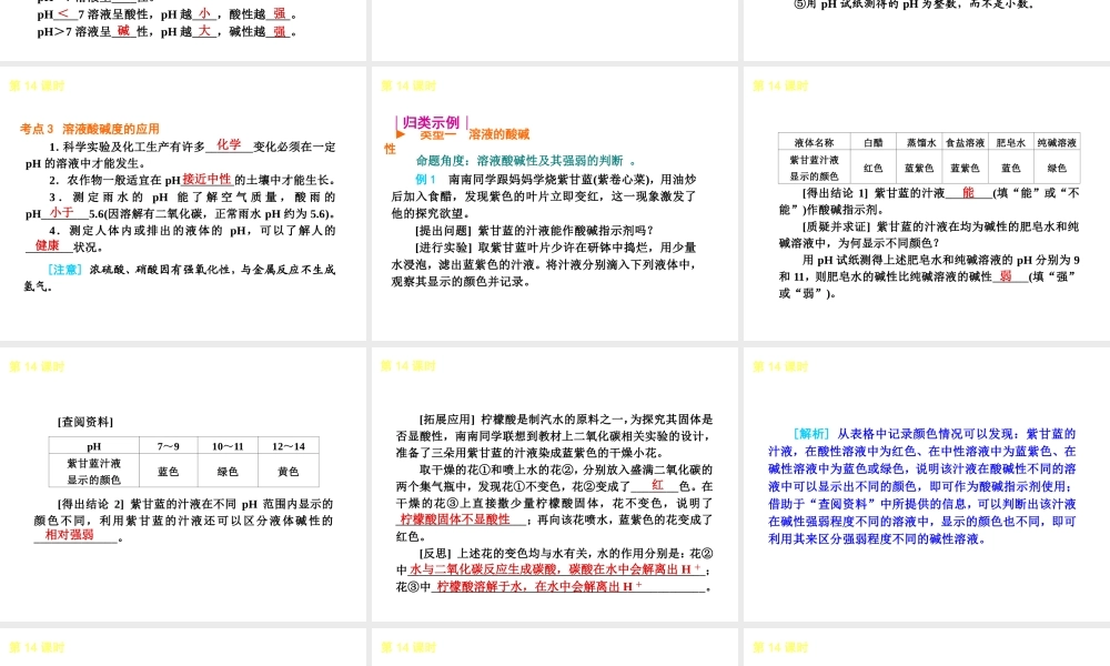 2013届中考化学考前热点聚焦《第14课时 溶液的酸碱性》（单课考点聚焦+热考精讲+知识点归类）课件 沪教版