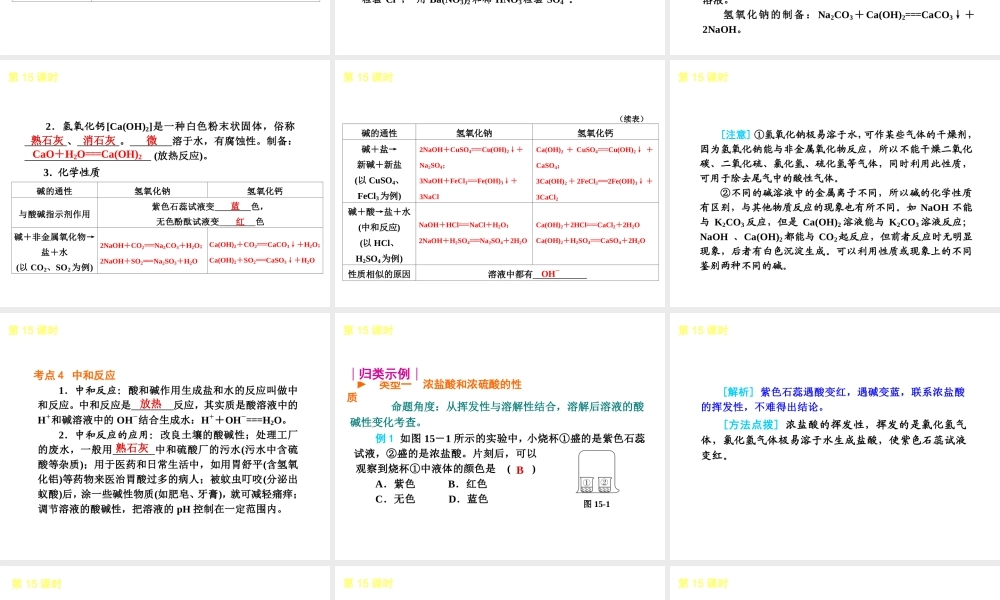 2013届中考化学考前热点聚焦《第15课时 常见的酸和碱中和反应 》（单课考点聚焦+热考精讲+知识点归类）课件 沪教版
