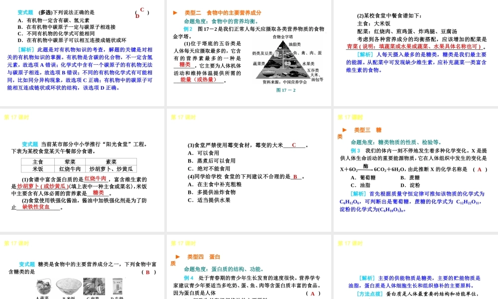 2013届中考化学考前热点聚焦《第17课时 食品中的有机化合物》（单课考点聚焦+热考精讲+知识点归类）课件 沪教版