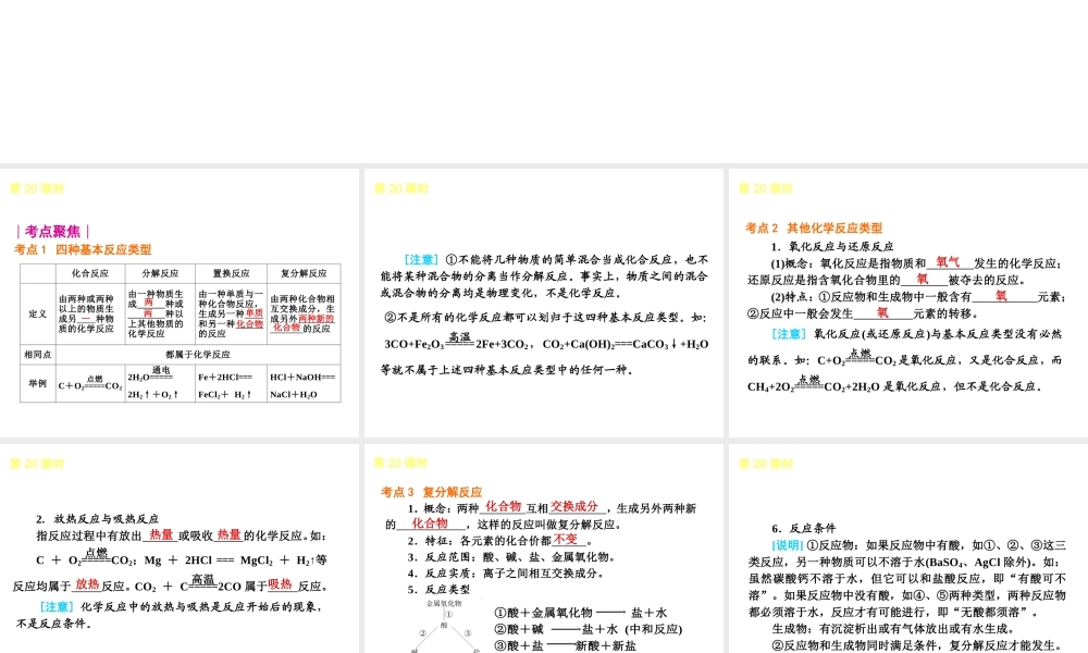 2013届中考化学考前热点聚焦《第20课时 化学反应的类型及规律》（单课考点聚焦+热考精讲+知识点归类）课件 沪教版