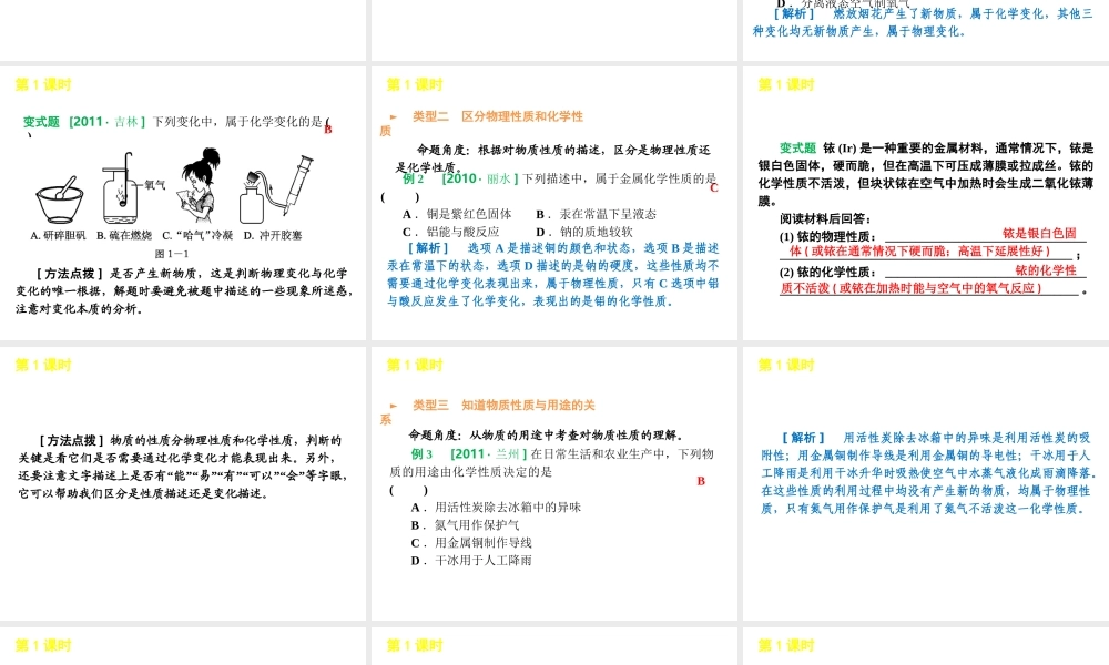 2012版中考化学一轮复习 第1课时物质的变化和性质精品课件 人教新课标版