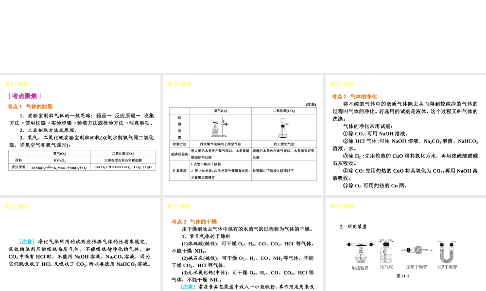 2013届中考化学考前热点聚焦《第21课时 气体的制取与净化》（单课考点聚焦+热考精讲+知识点归类）课件 沪教版