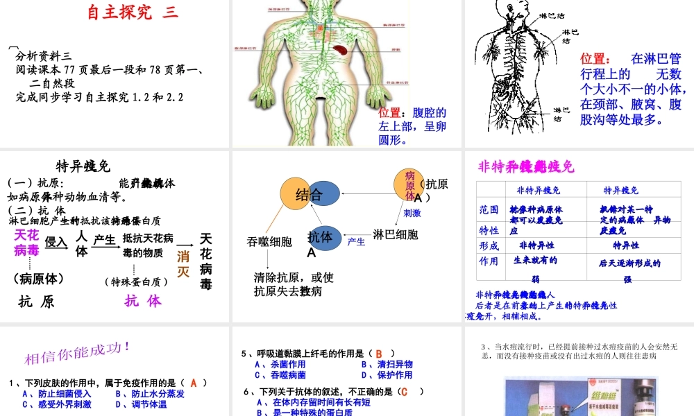 2013届中考生物 查漏补缺复习 专题八 免疫与计划免疫课件