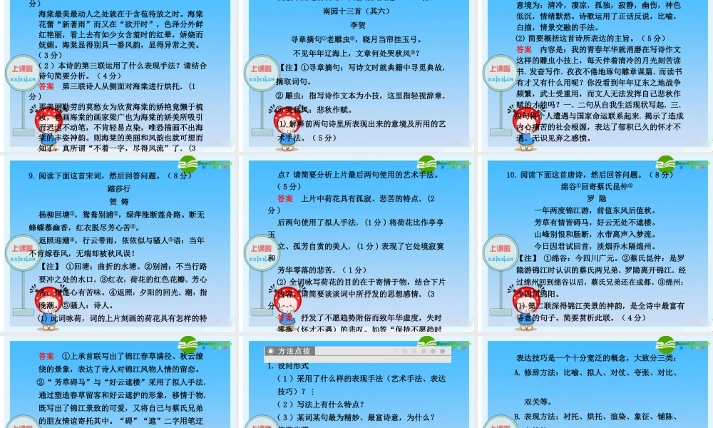 2010年高三英语高考二轮复习专题PPT学案：鉴赏古诗的表达技巧