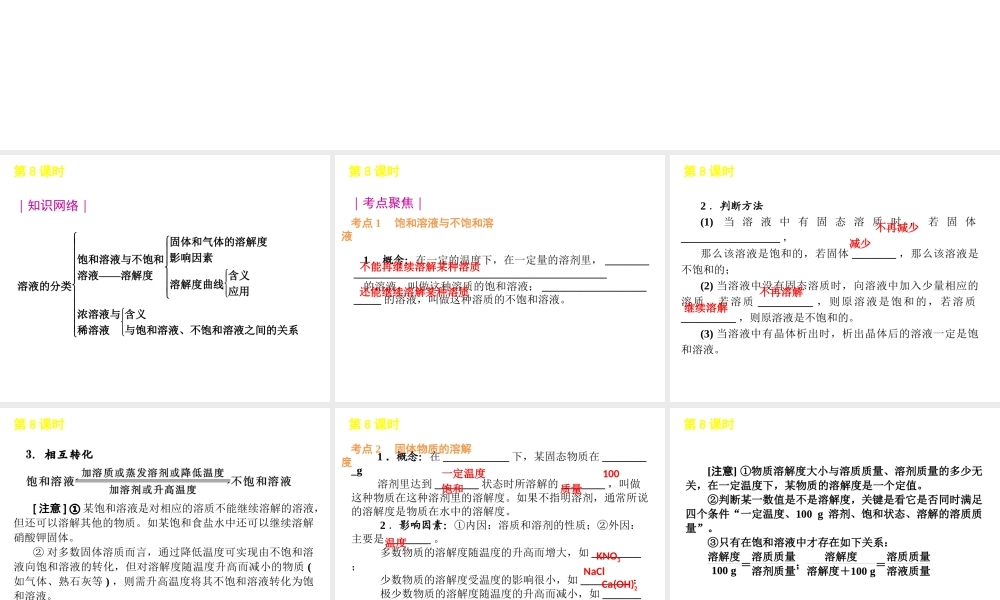 2012版中考化学一轮复习 第8课时溶液的分类溶解度精品课件 人教新课标版