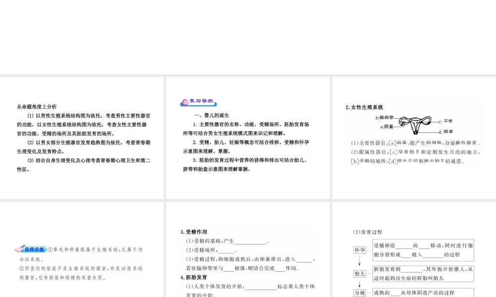 2013届中考生物 查漏补缺复习 专题七 人类的生殖和发育课件
