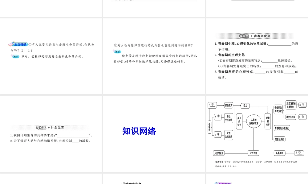 2013届中考生物 查漏补缺复习 专题七 人类的生殖和发育课件