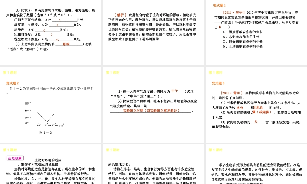 2013届中考生物 考前查漏补缺《第1课时 生物与环境》（考点聚焦 +考前热身+平时知识积累）课件 新人教版