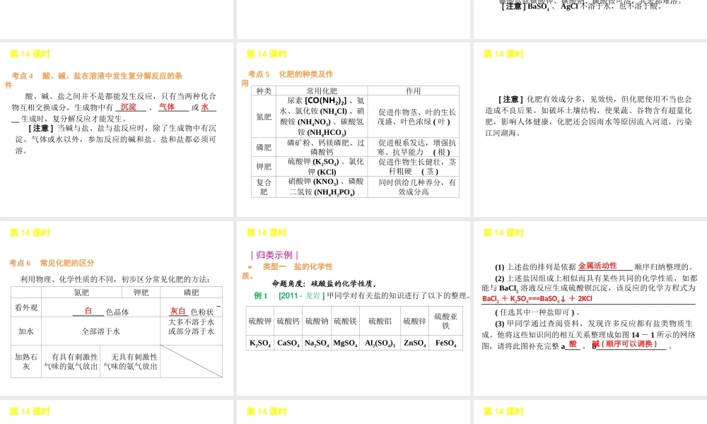 2012版中考化学一轮复习 第14课时盐和化肥精品课件 人教新课标版