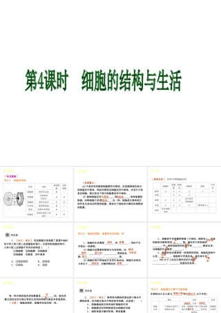 2013届中考生物 考前查漏补缺《第4课时 细胞的结构与生活》（考点聚焦 +考前热身+平时知识积累）课件 新人教版