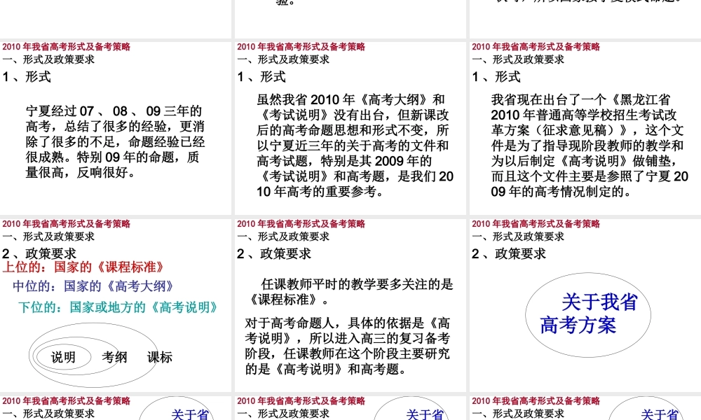 2010年黑龙江省高中大综合高考形式及备考策略 课件