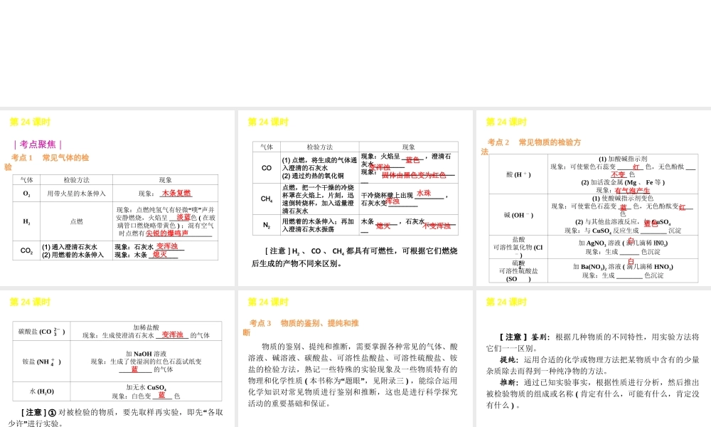 2012版中考化学一轮复习 第24课时物质的检验鉴别和除杂精品课件 人教新课标版