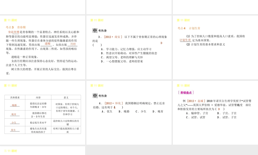 2013届中考生物 考前查漏补缺《第11课时 人的由来》（考点聚焦 +考前热身+平时知识积累）课件 新人教版