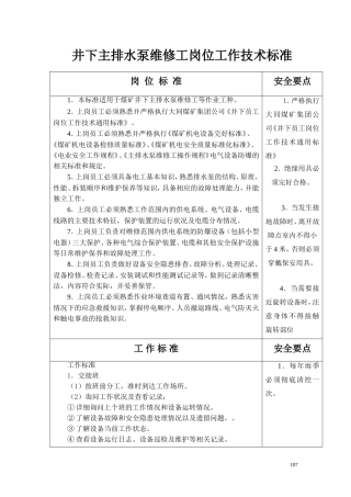井下主排水泵维修工岗位工作技术标准