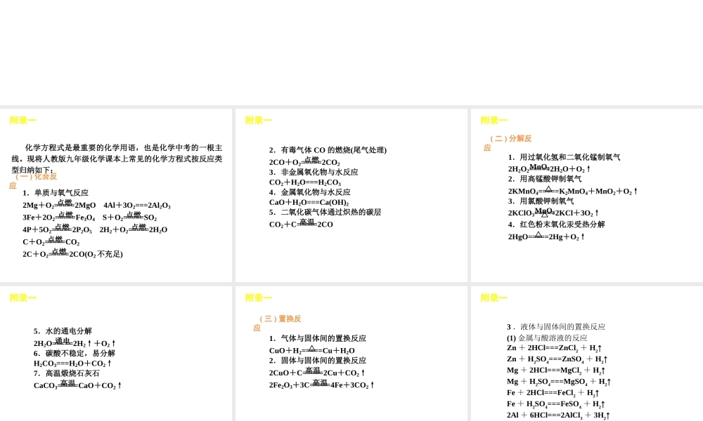 2012版中考化学一轮复习 第26课时化学必背知识点精品课件 人教新课标版
