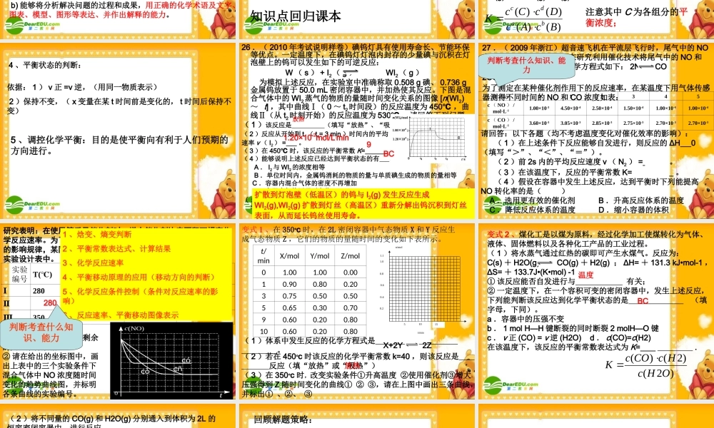 2010浙江省温州高中化学高考二模分析及备考研讨会课件三、四类学校：化学反应的速率和平衡