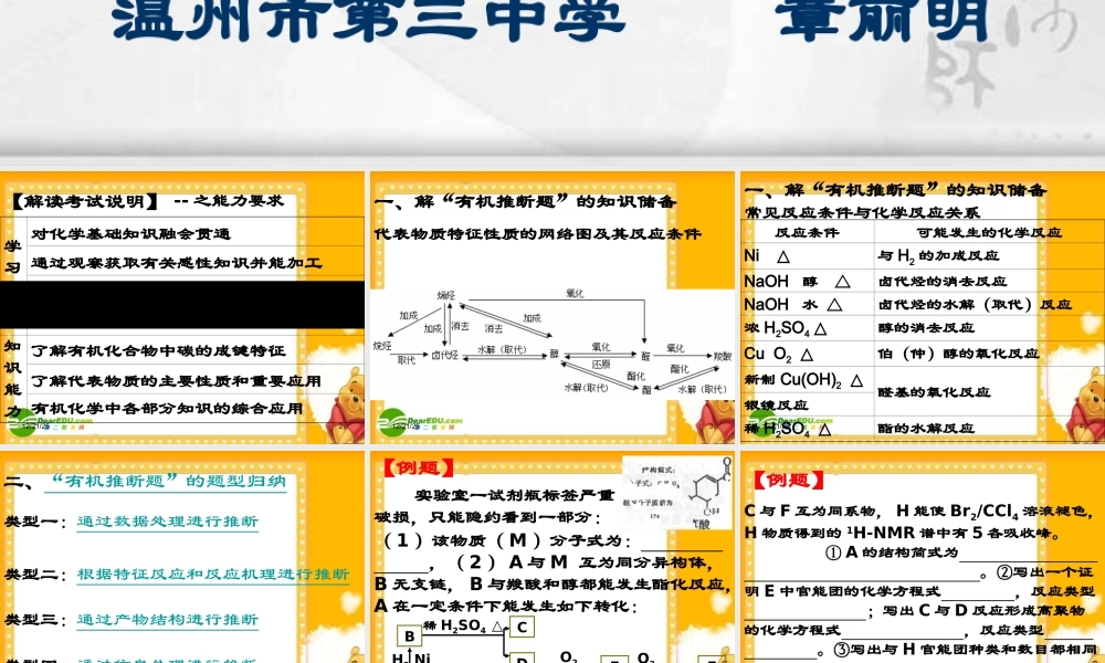 2010浙江省温州高中化学高考二模分析及备考研讨会课件三、四类学校：有机推断题归纳及解题