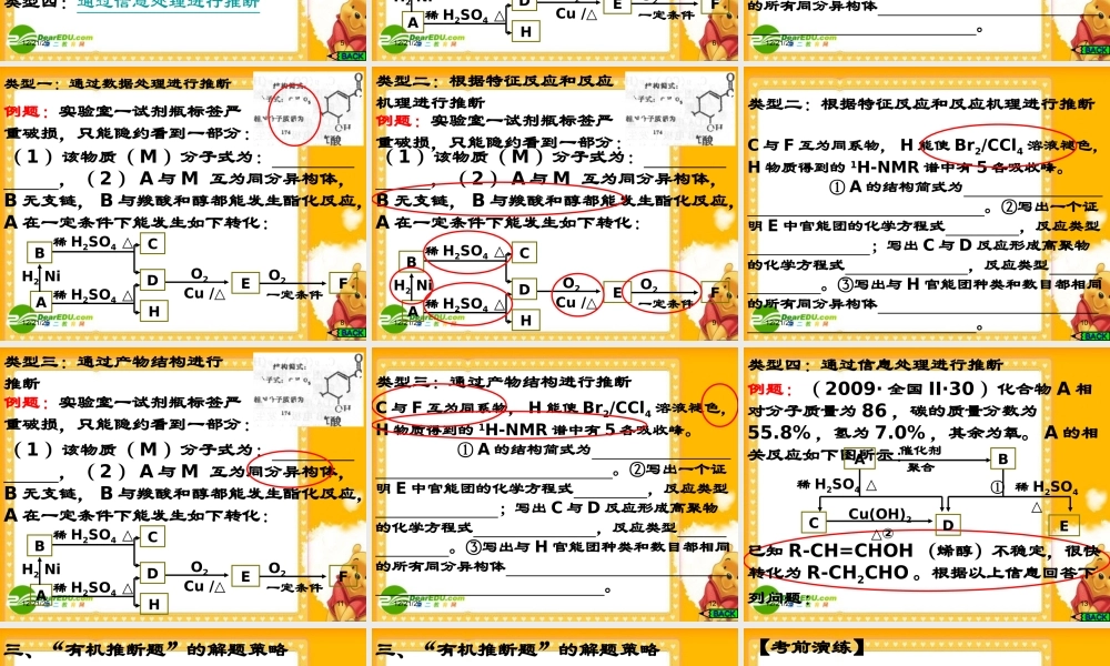 2010浙江省温州高中化学高考二模分析及备考研讨会课件三、四类学校：有机推断题归纳及解题
