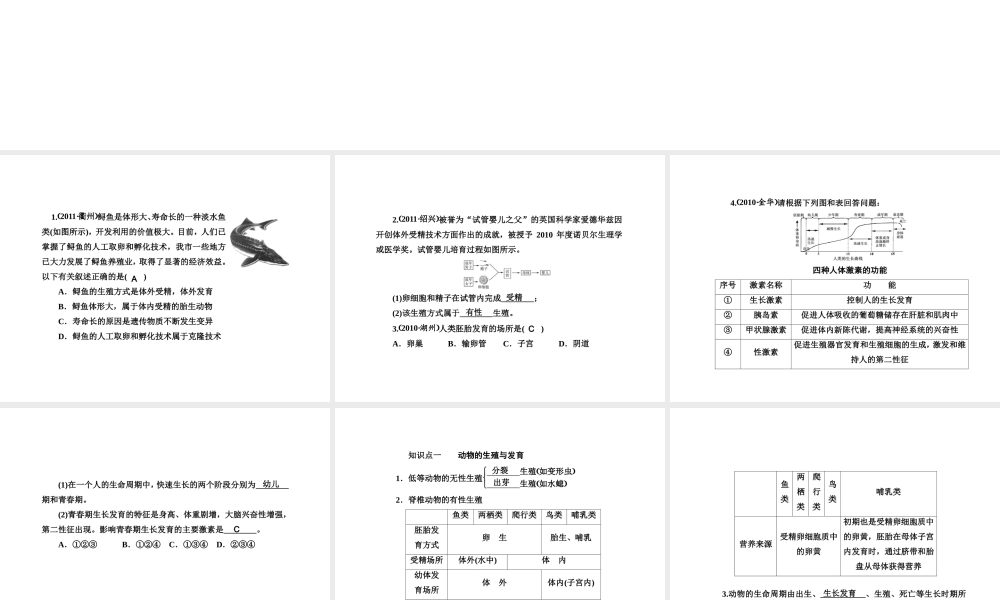 2012版中考科学 第八章 人类及动物的生殖与发育精品课件（含3年中考真题） 浙教版