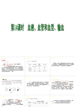 2013届中考生物 考前查漏补缺《第14课时 血液、血管和血型、输血》（考点聚焦 +考前热身+平时知识积累）课件 新人教版
