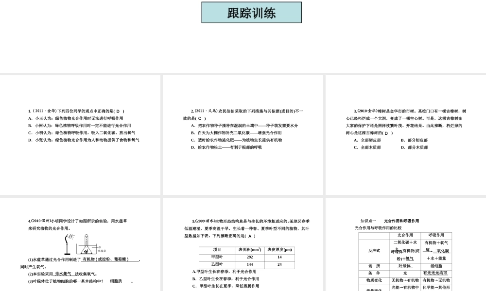 2012版中考科学 第四章 绿色植物的新陈代谢精品课件（含3年中考真题） 浙教版