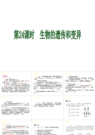 2013届中考生物 考前查漏补缺《第24课时 生物的遗传和变异 》（考点聚焦 +考前热身+平时知识积累）课件 新人教版