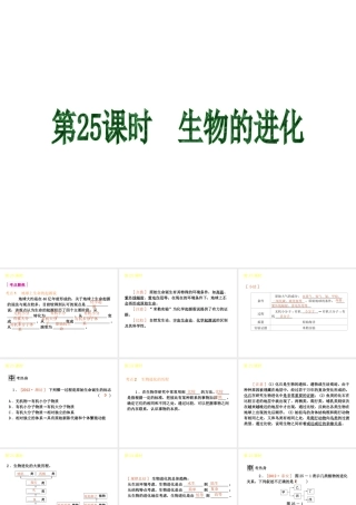2013届中考生物 考前查漏补缺《第25课时 生物的进化》（考点聚焦 +考前热身+平时知识积累）课件 新人教版