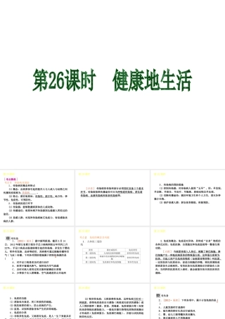 2013届中考生物 考前查漏补缺《第26课时 健康地生活》（考点聚焦 +考前热身+平时知识积累）课件 新人教版