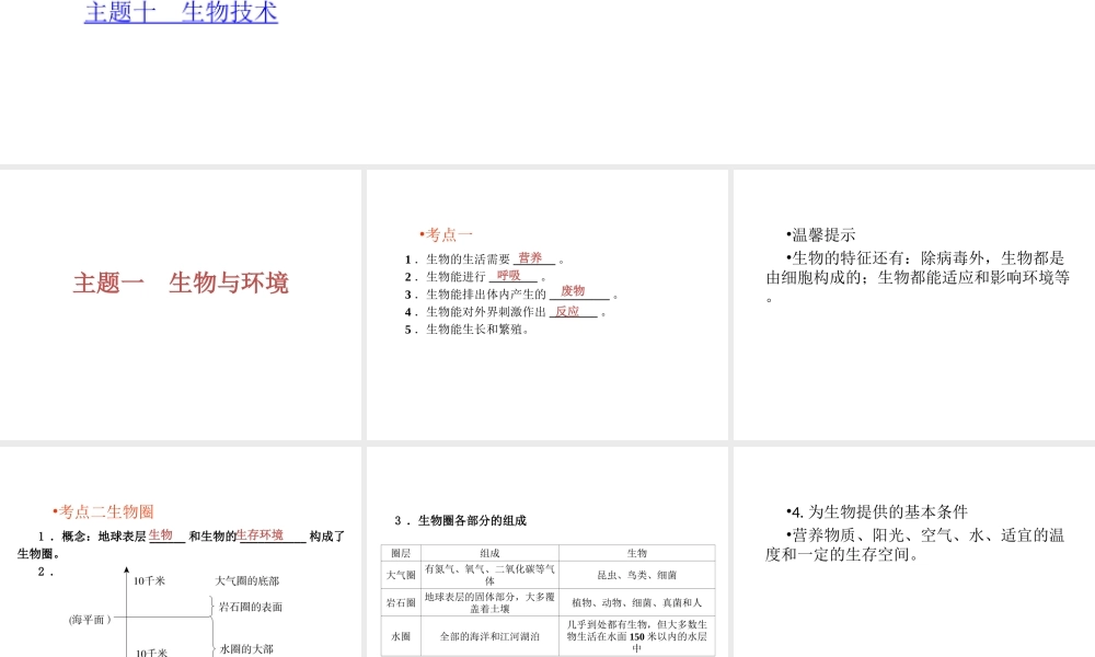 2013届中考生物夺分随堂自主复习学案 主题1-10课件 新人教版