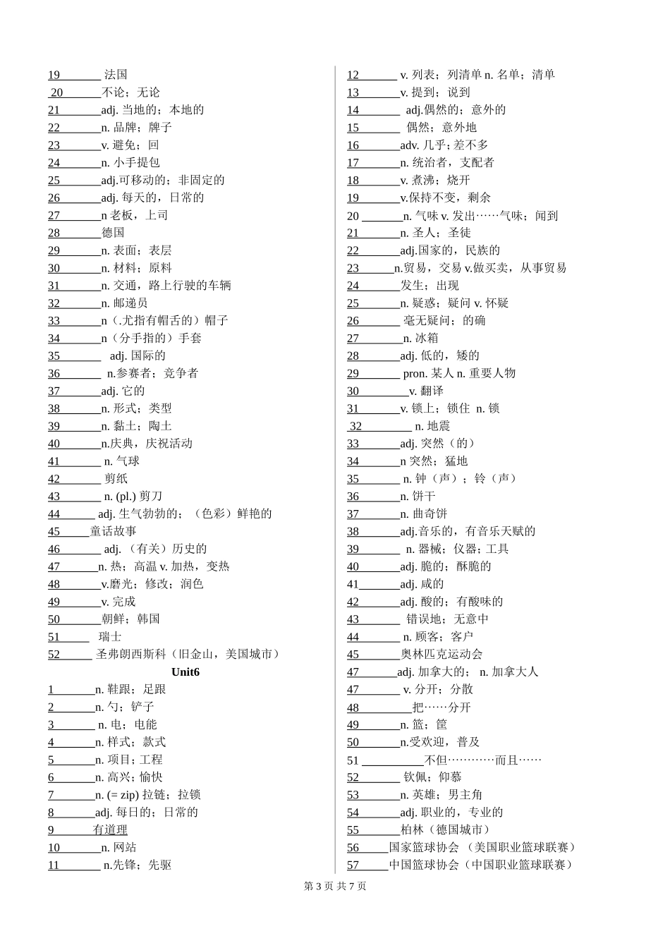 人教版九年级单词默写_第3页