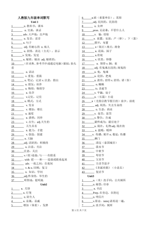 人教版九年级单词默写