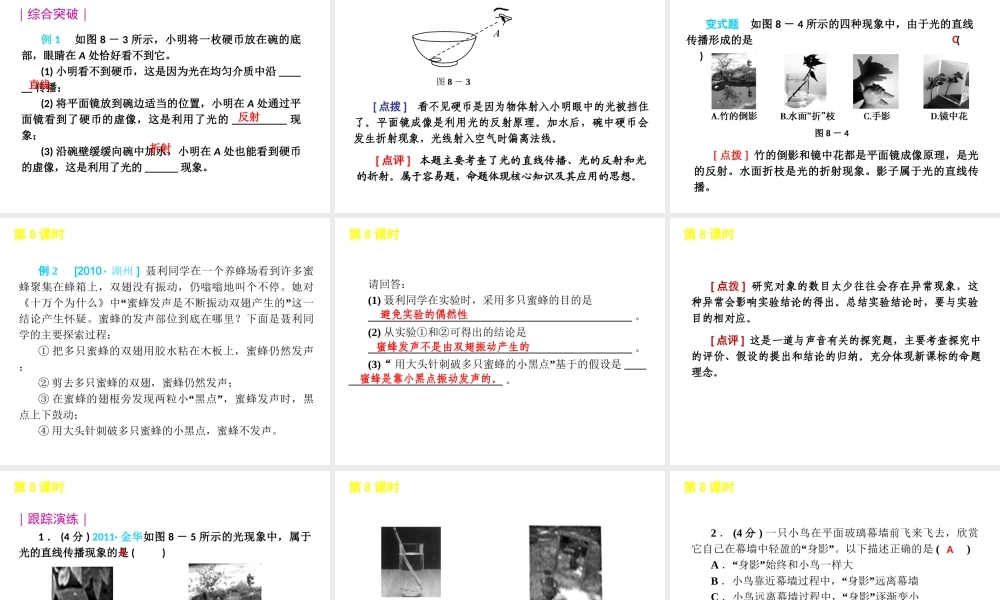 2012版中考科学一轮复习 第8课时波光的直线传播和光的反射精品课件 浙教版