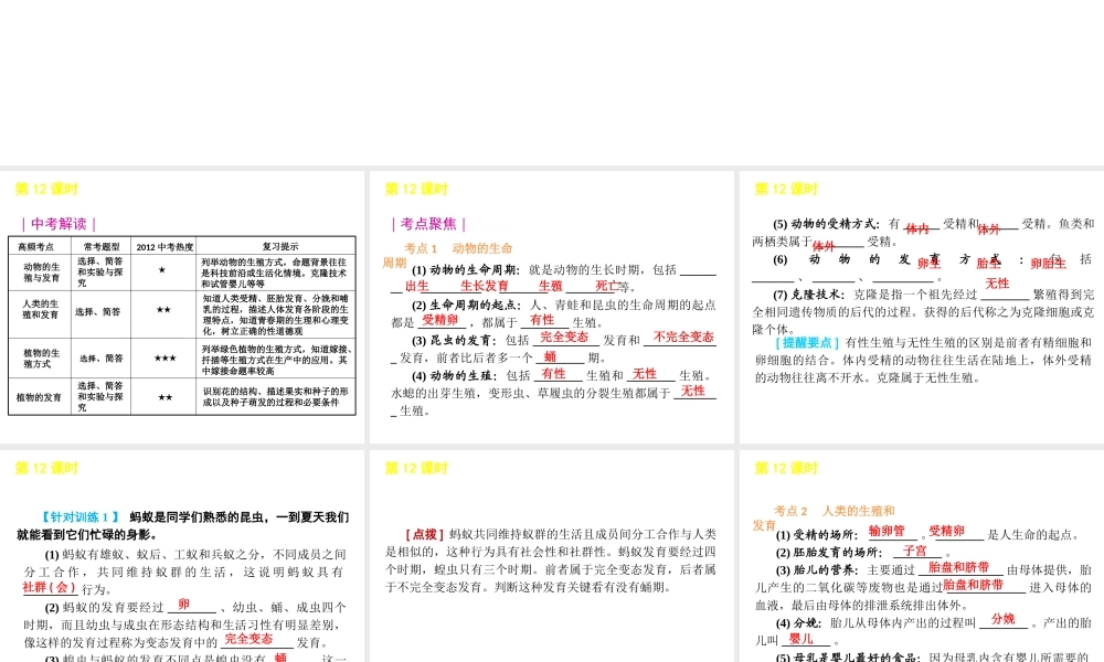 2012版中考科学一轮复习 第12课时代代相传的生命精品课件 浙教版
