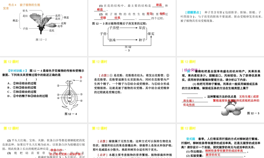 2012版中考科学一轮复习 第12课时代代相传的生命精品课件 浙教版