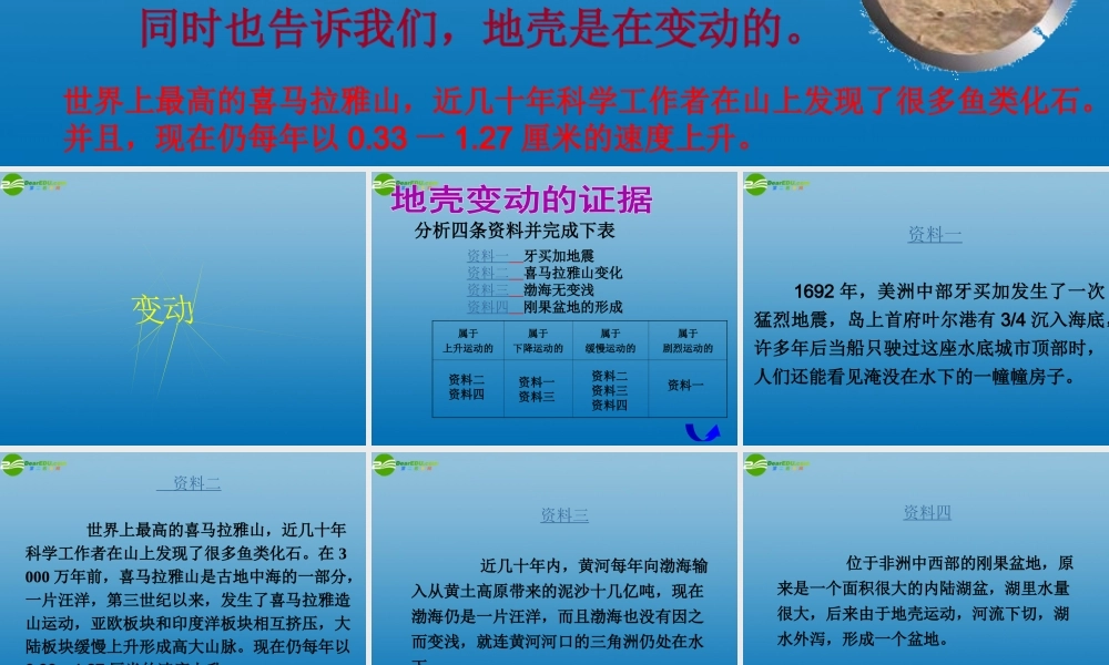 2013年七年级科学上册 3.4 地壳变动和火山地震  地壳变动的证明课件 浙教版