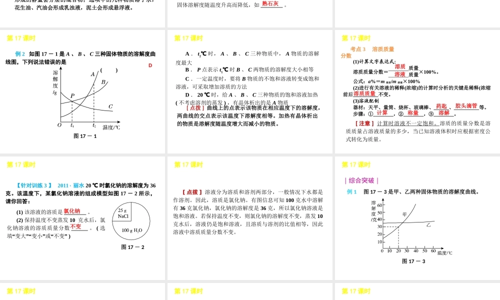 2012版中考科学一轮复习 第17课时溶液精品课件 浙教版