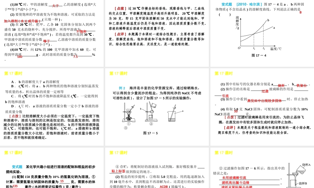 2012版中考科学一轮复习 第17课时溶液精品课件 浙教版