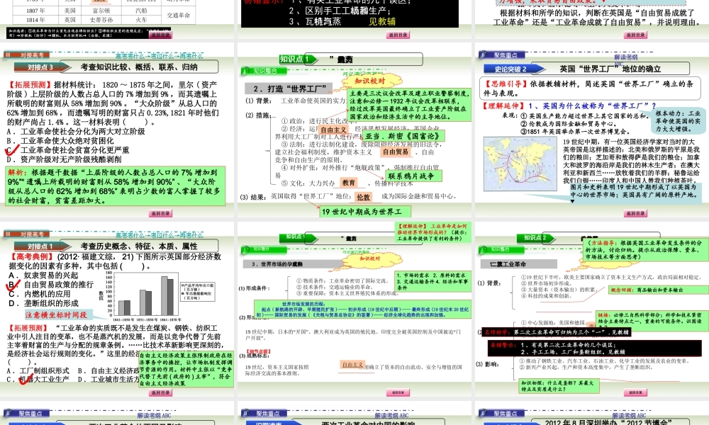 2014届高三历史一轮复习 专题四 第22课时 “蒸汽”的力量和走向整体的世界电子课件 人民版必修2