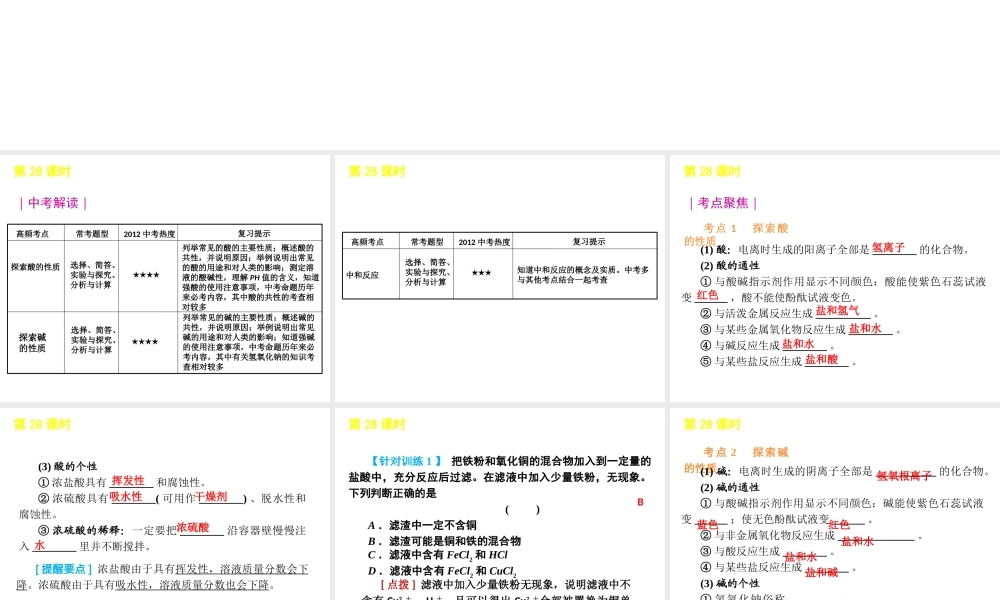 2012版中考科学一轮复习 第28课时酸和碱精品课件 浙教版