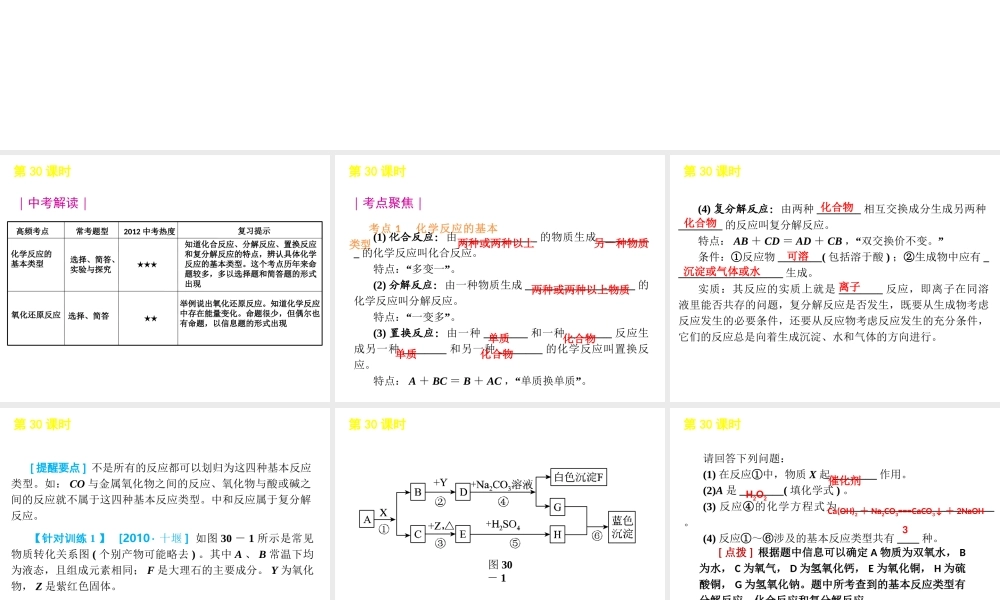 2012版中考科学一轮复习 第30课时常见的化学反应精品课件 浙教版