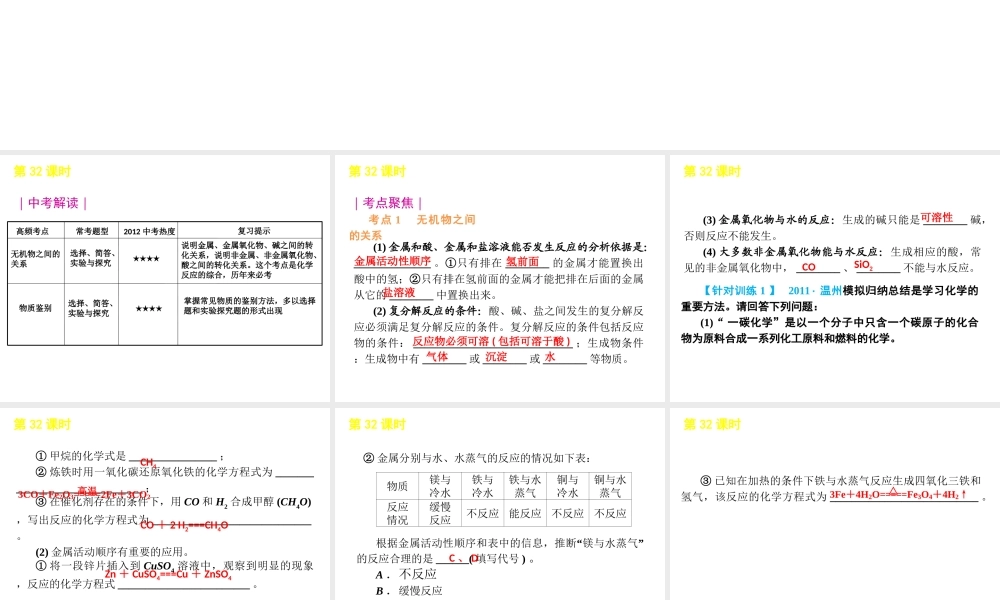 2012版中考科学一轮复习 第32课时物质的转化规律精品课件 浙教版