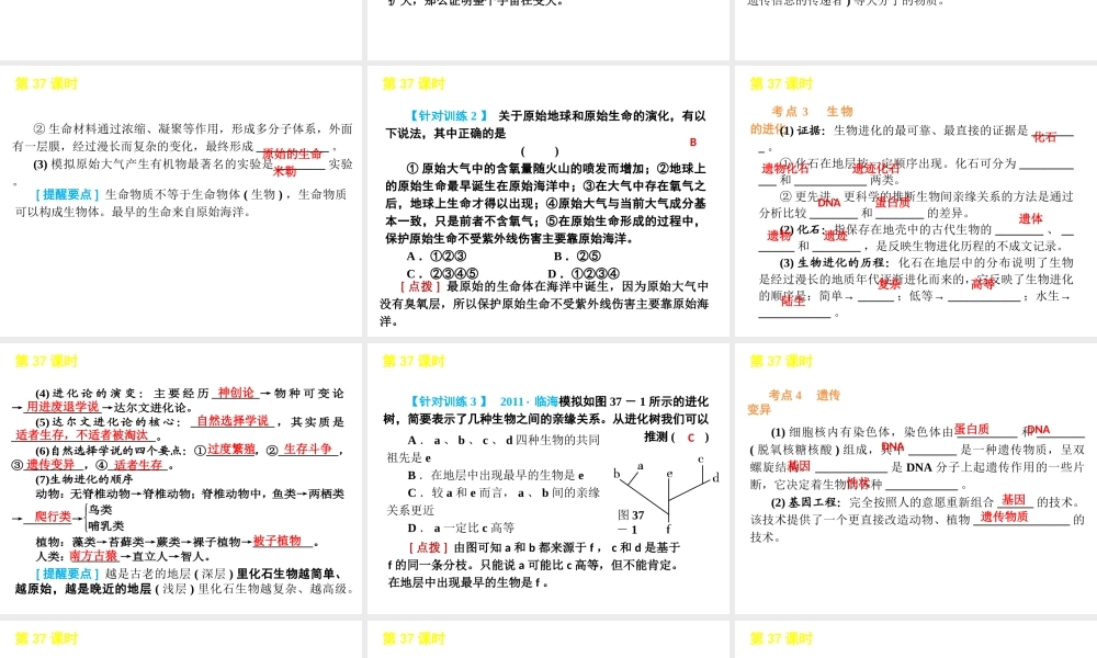 2012版中考科学一轮复习 第37课时演化的自然精品课件 浙教版