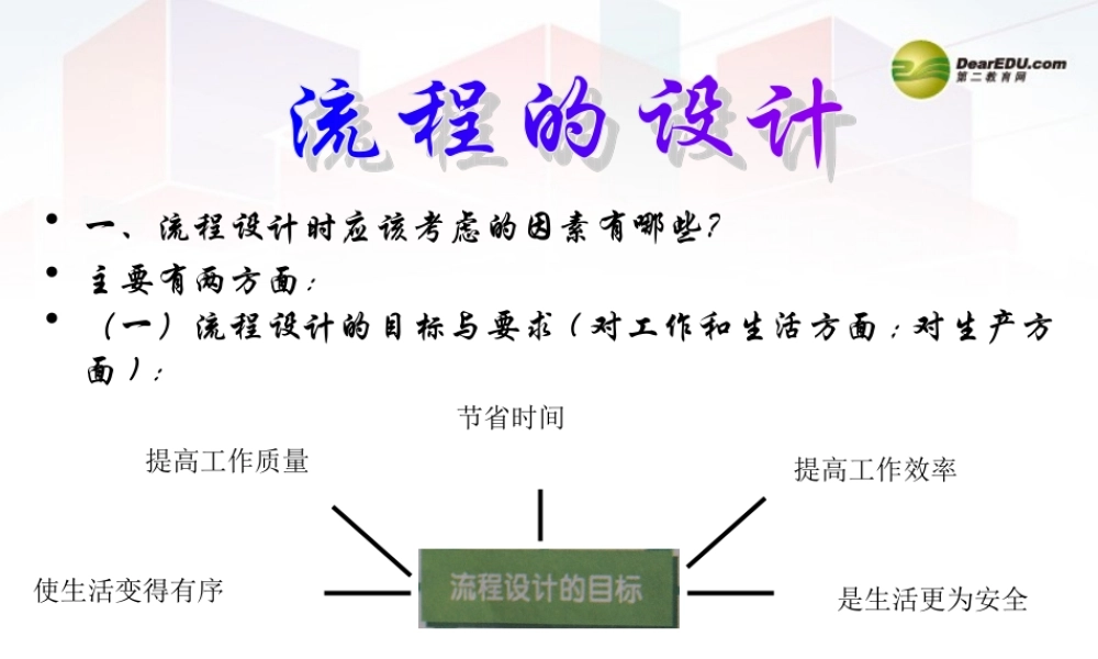 2014年高中通用技术 2.3流程设计应考虑哪些基本因素课件 地质版