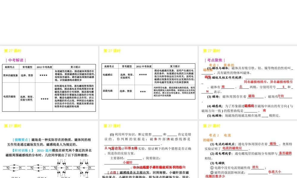 2012版中考生物一轮复习（含2011中考新题） 第27课时电和磁精品课件 浙教版