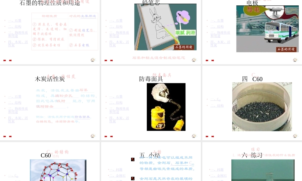 2012秋季九年级化学上册 课题1 金刚石、石墨和C601课件 人教新课标版