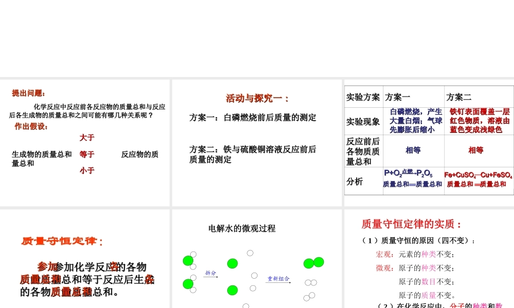2012秋季九年级化学上册 课题1 质量守恒定律3课件 人教新课标版