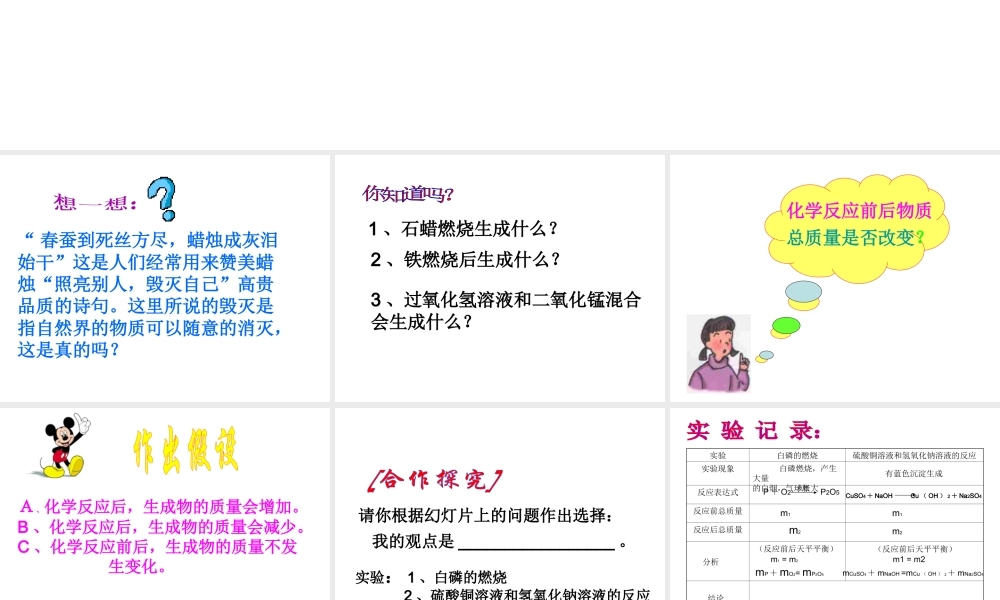 2012秋季九年级化学上册 课题1 质量守恒定律4课件 人教新课标版