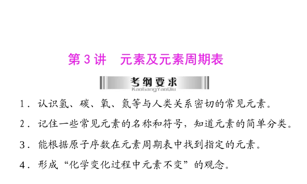 2013年中考化学复习 第3讲《元素及元素周期表》课件 粤教版